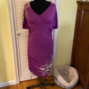 Baby Phat dress purple dress with open back and gold accents Size 1x